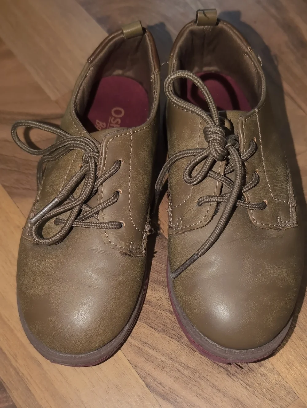 OshKosh B'gosh Brown Kids Lace up Dress Shoes with Maroon Soles